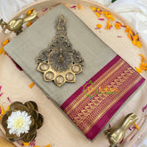 Grey with Red Litchi Silk Saree-VS382